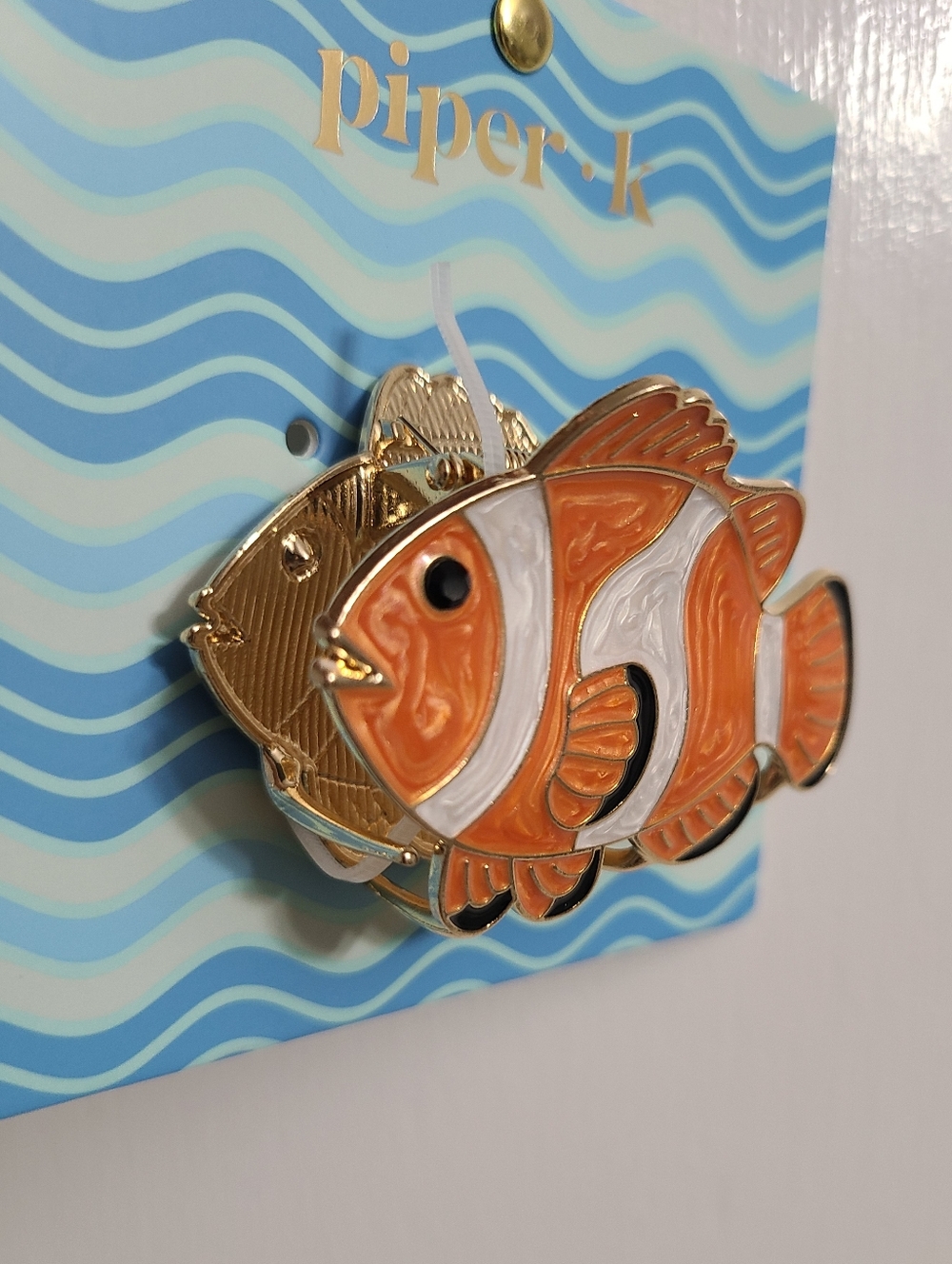 Piper K  Orange and White Fish Clownfish Nemo Enamel Hair Clip